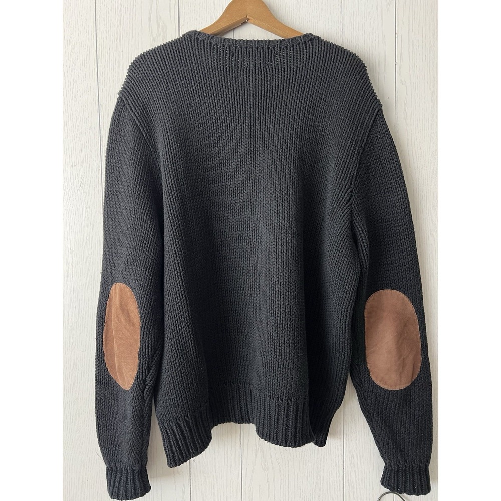 Vintage Polo Ralph Lauren Wool Blend Sweater Suede Elbows Chunky Knit Black XXL - Picture 4 of 10